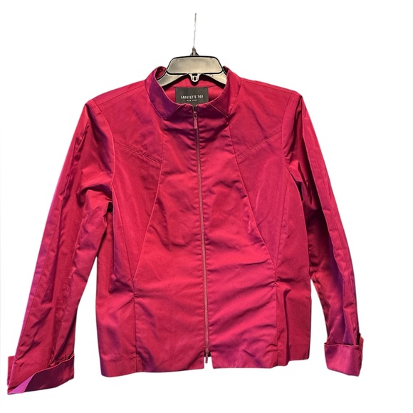 Lafayette 148 New York Zip Front Structured Jacket Berry Red 12 - Picture 2 of 7